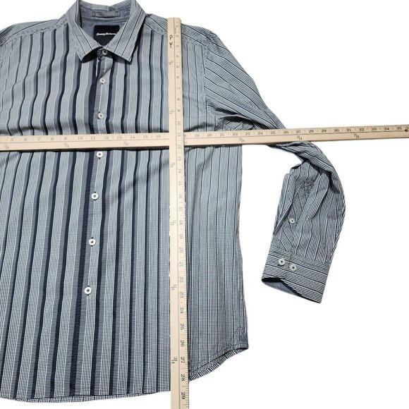 Tommy Bahama‎ Mens Island Modern Fit Striped Button-Down Shirt L Cotton Gray - Picture 7 of 8
